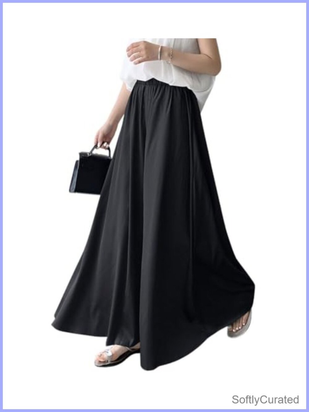 Satin Silky Wide Leg Culotte Pants High Elastic Waist Palazzo